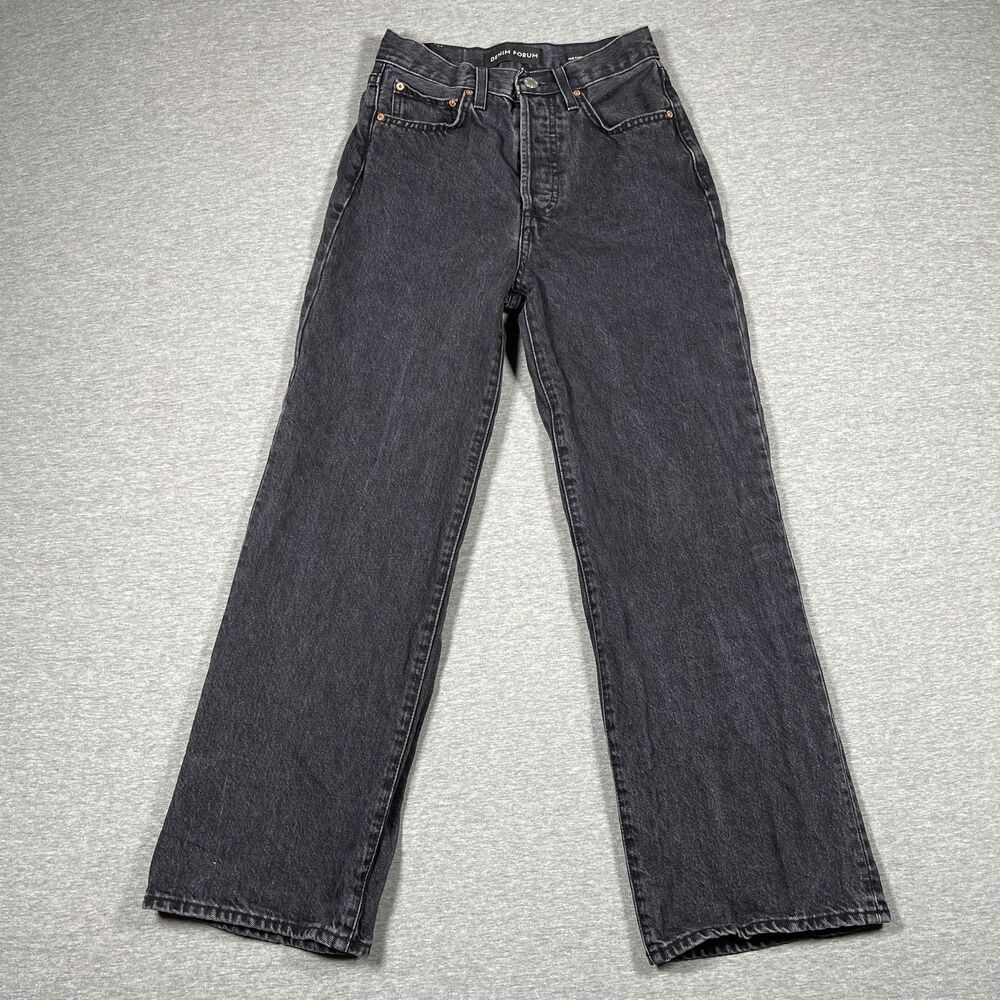 Denim Forum Jeans Womens 28 L Tall Black Wide Leg High Rise Charcoal Wash